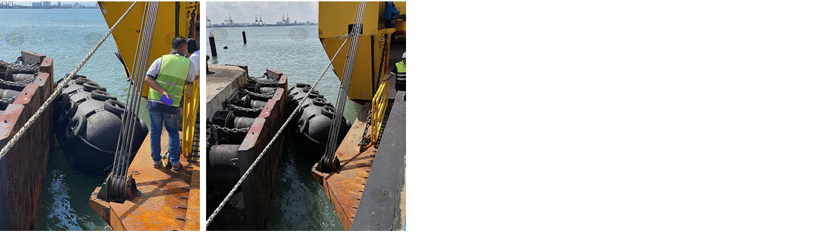 Gavesos neumáticos instalados en el puerto de Nhava Sheva